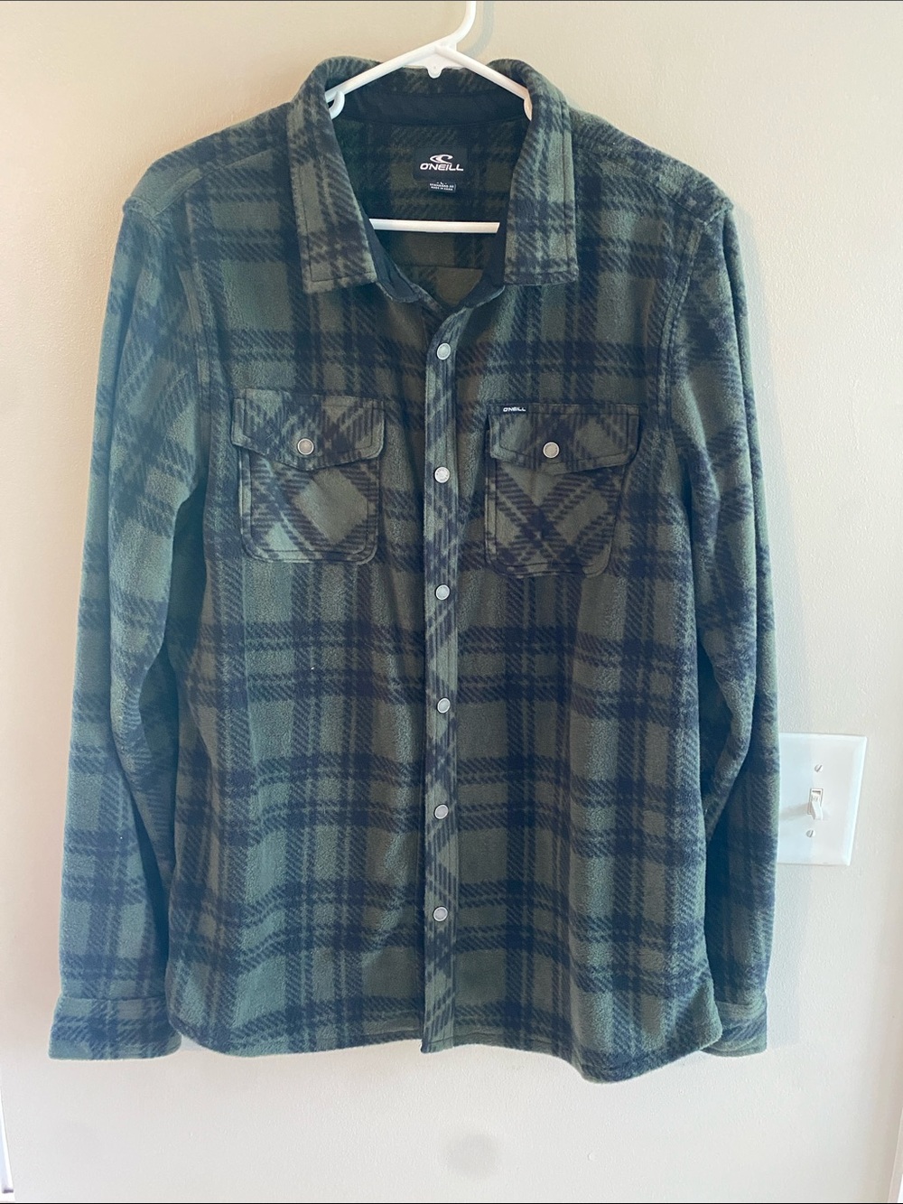 O'Neill Men's Olive and Black Plaid Button-Down Shirt